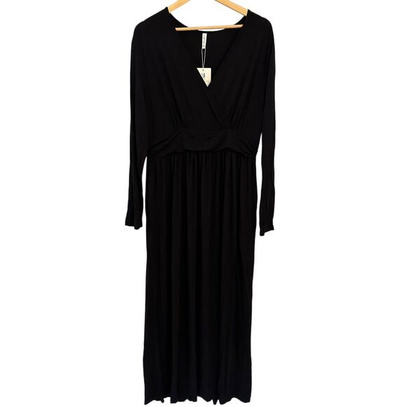 Lilbetter Black Rayon Long Sleeve V-Neck Stretchy Maxi Dress Size 2XL NWT - Picture 1 of 6